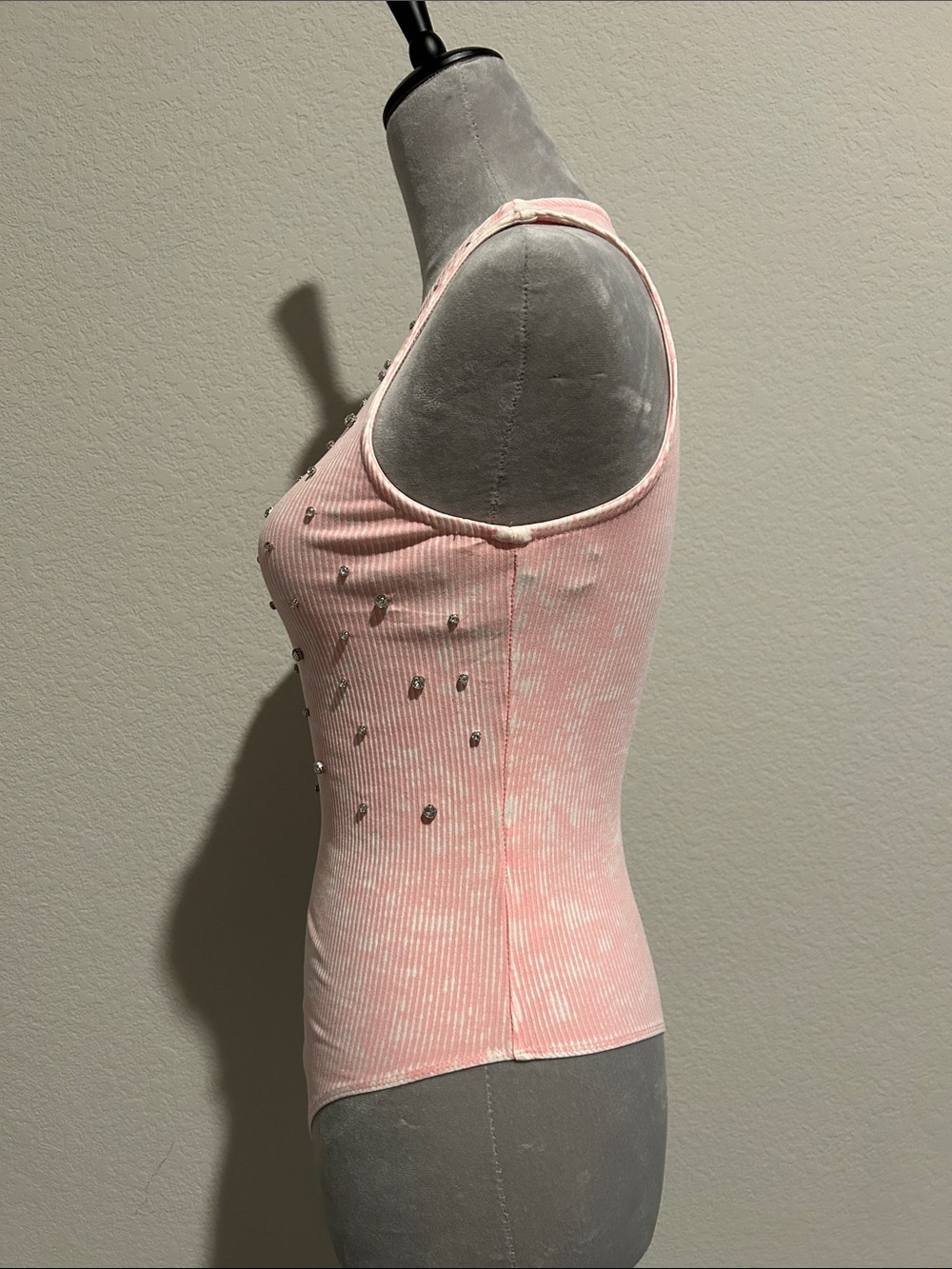Forever 21 Pink Ribbed Rhinestone Tank Bodysuit - Picture 3 of 4
